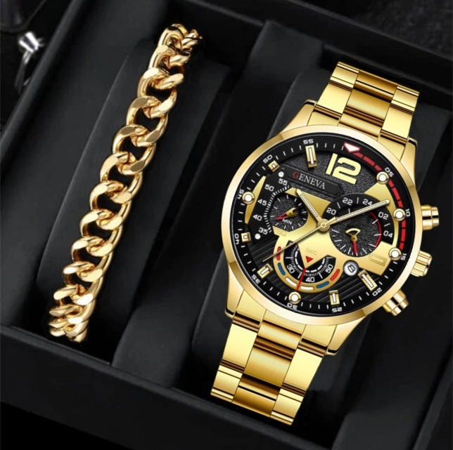 2pcs Men's New Popular Steel Strip Fashion Business Three Eye Quartz Watch Bracelet Set Valentine's Day Gifts - Image 10
